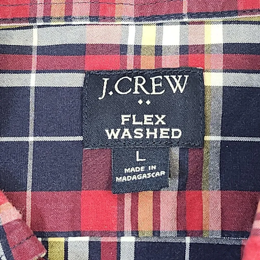 J Crew Mens Large Shirt Button Down Up Classic Flex Washed Plaid Long Sleeve
